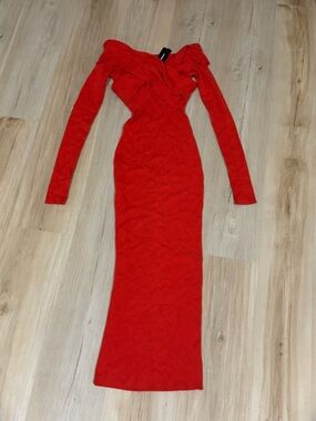 Express Red Off-Shoulder Ruffle Maxi Dress